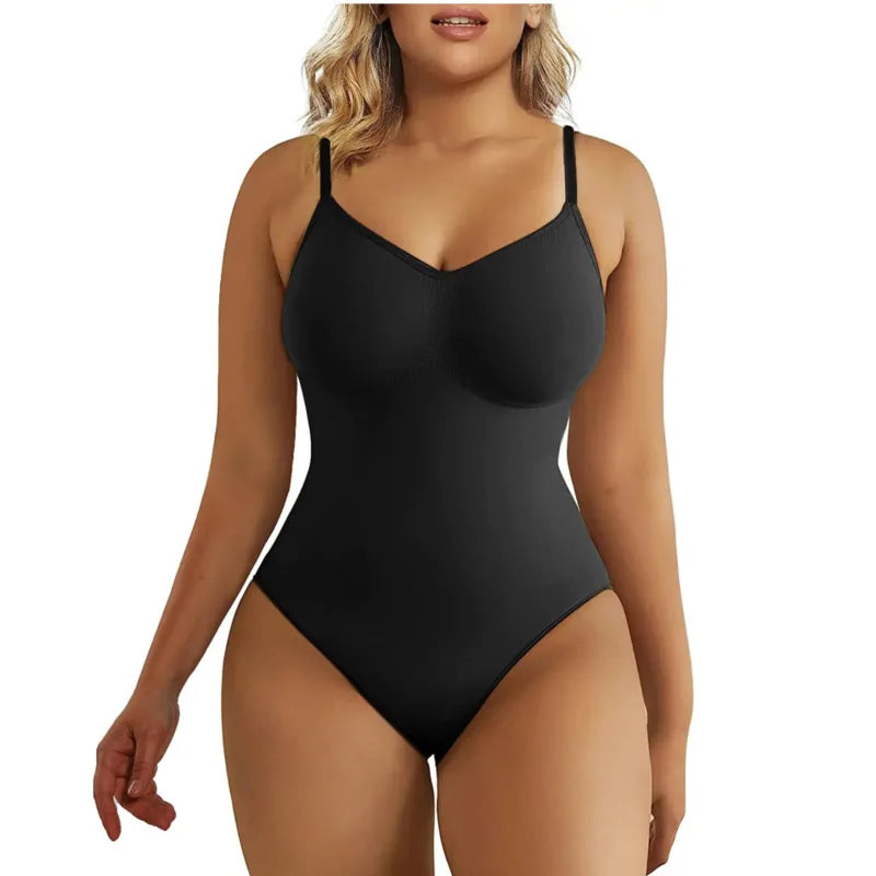 V Neck Spaghetti Strap Shapewear Bodysuit