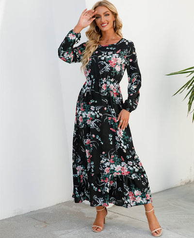 Bohemian Floral Maxi Dress – High Waist Chiffon Look