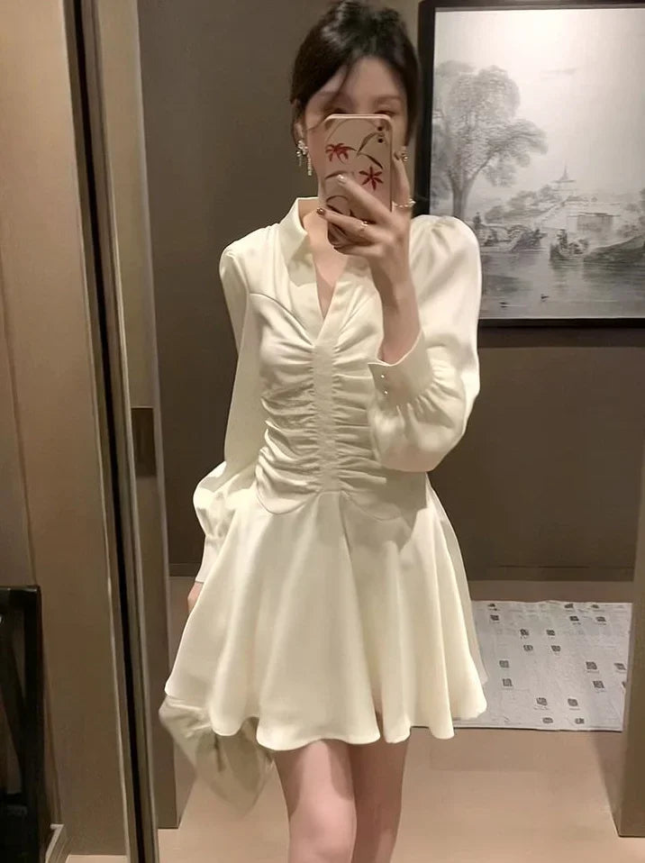 Elegant Long Sleeve Midi Dress – Korean Party Style