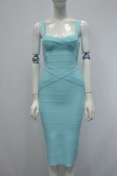 2024 Bandage Bodycon Midi Dress – Royal Spaghetti Strap Party Style