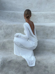 Backless White Long Sleeved Fit Dress