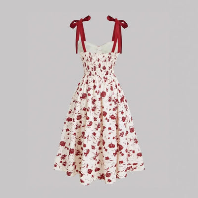 Floral Lace-Up Maxi Dress – Vintage Shoulder Strap Style for Summer