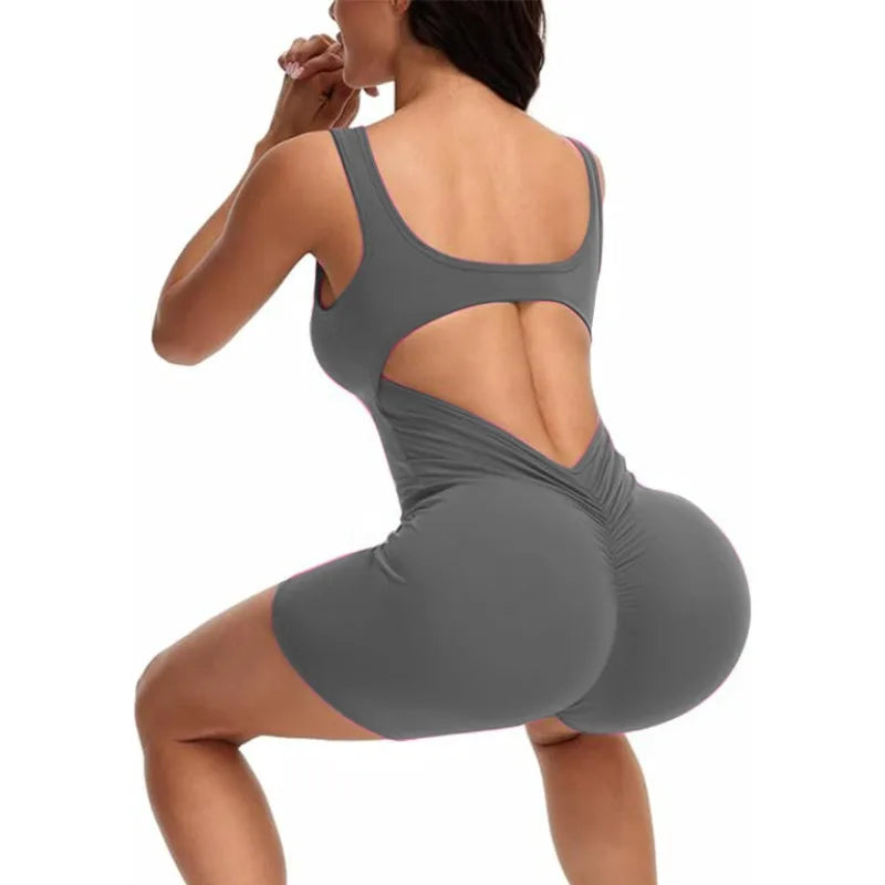 Seamless Hollow Out Bodysuit – Backless Square Neck Sports Fit