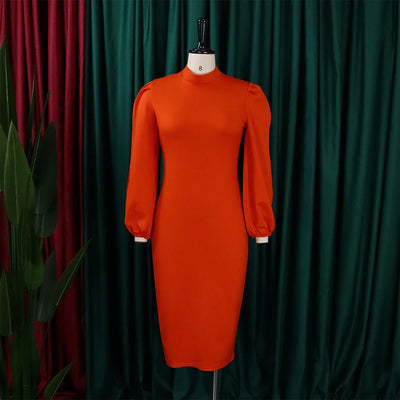 Formal Sheath Midi Dress – African O-Neck Business Style