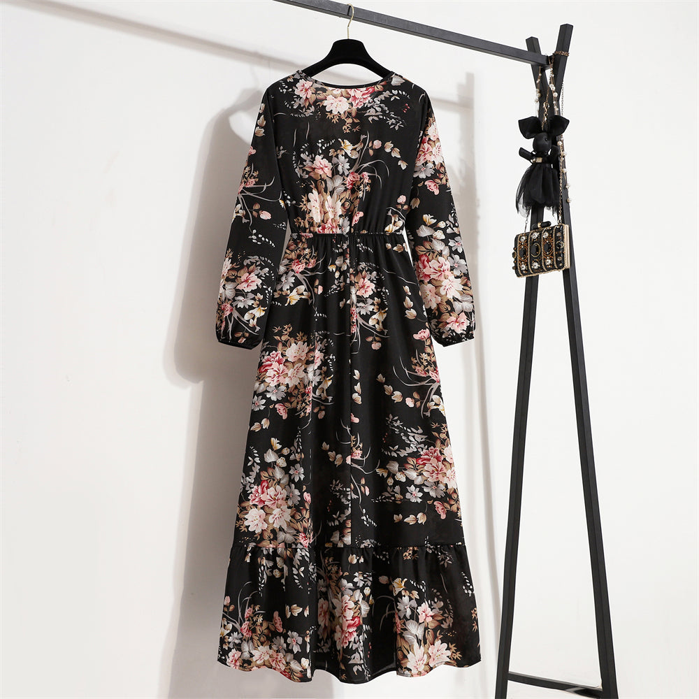 Bohemian Floral Maxi Dress – High Waist Chiffon Look