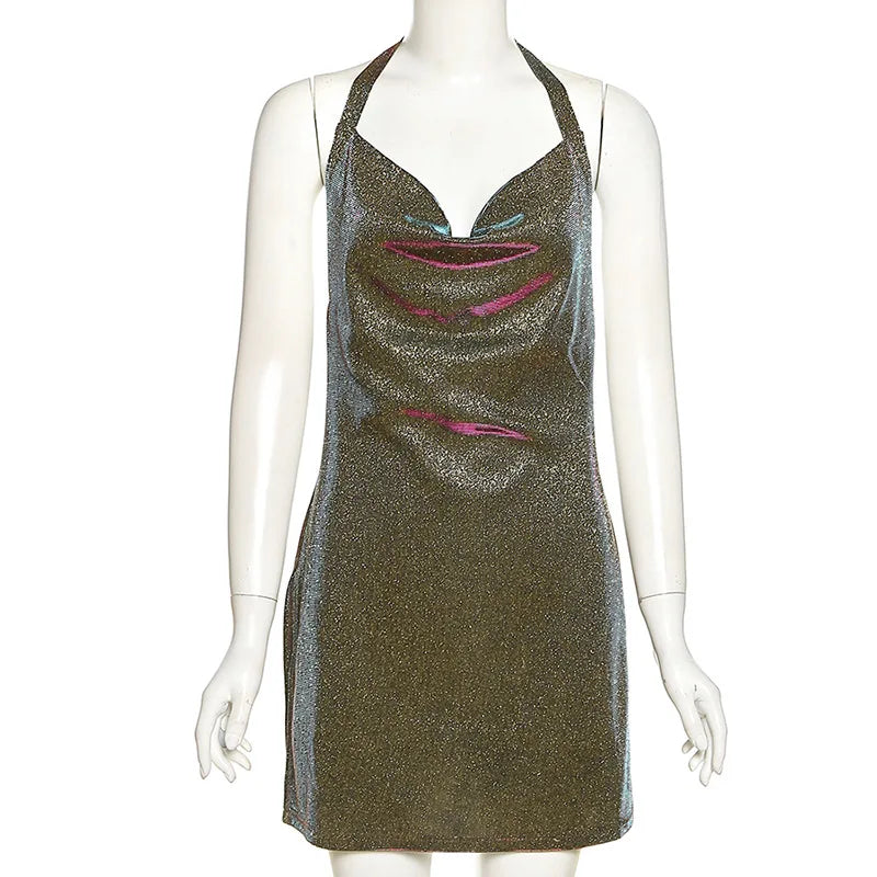 Backless Halter Midi Dress – Silk Bodycon Split Party Style