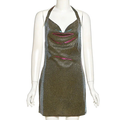 Backless Halter Midi Dress – Silk Bodycon Split Party Style
