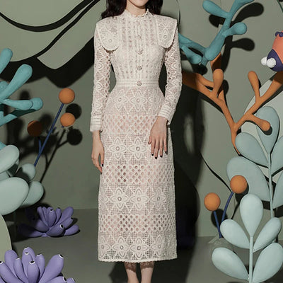 Luxury Lace Midi Dress – Embroidered A-Line Party Style for Spring/Autumn 2025
