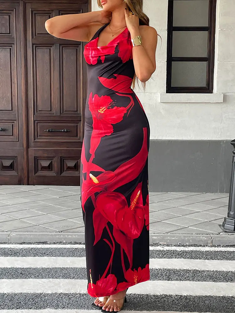 Sexy Backless Knitted Maxi Dress – Lace-Up V-Neck Streetwear Style