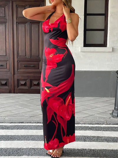 Sexy Backless Knitted Maxi Dress – Lace-Up V-Neck Streetwear Style