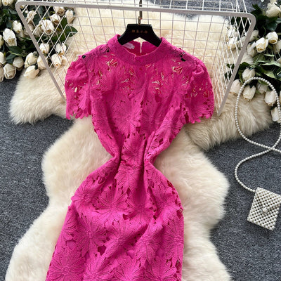 Slim Fit Lace Maxi Dress – French Hollow Out Style