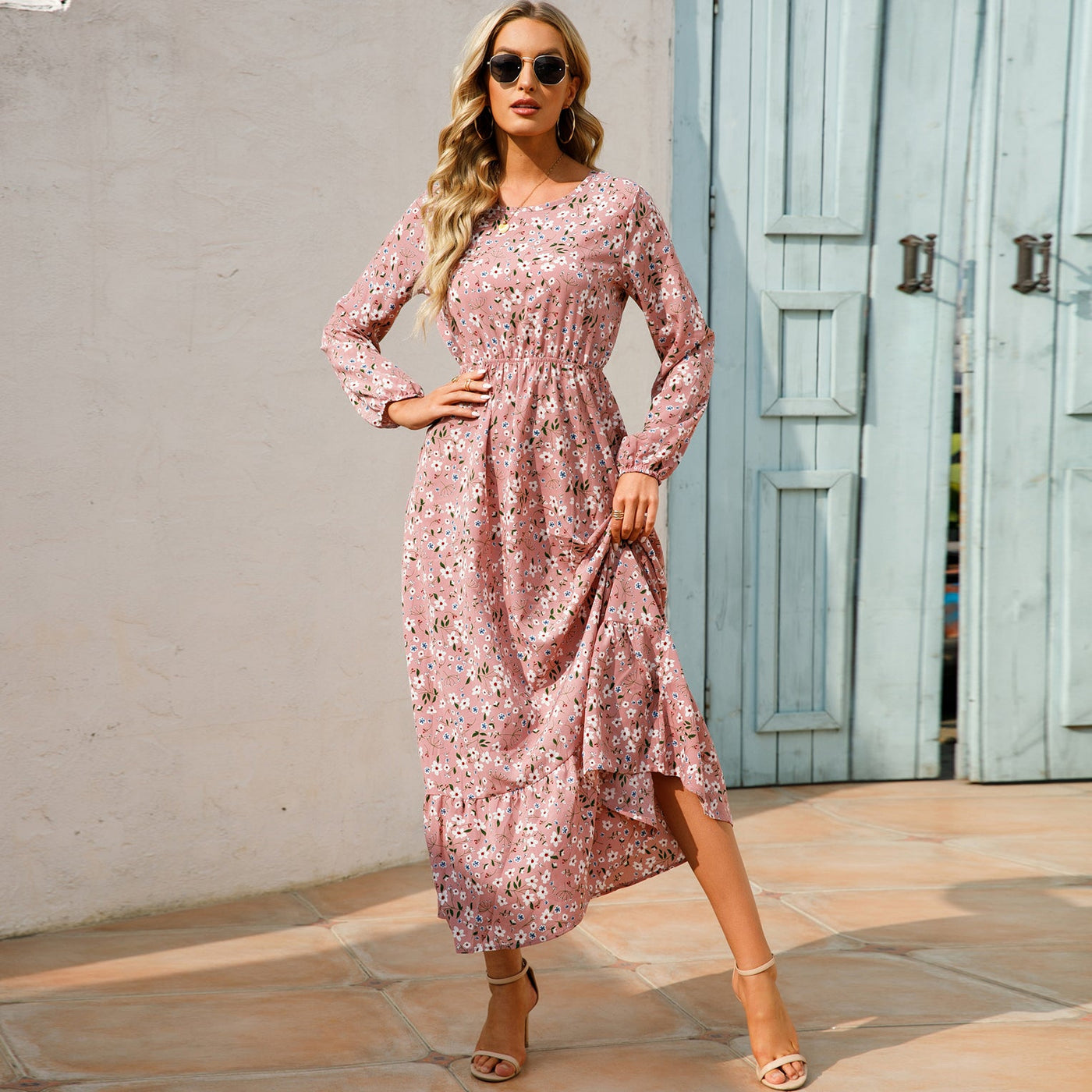 Bohemian Floral Maxi Dress – High Waist Chiffon Look