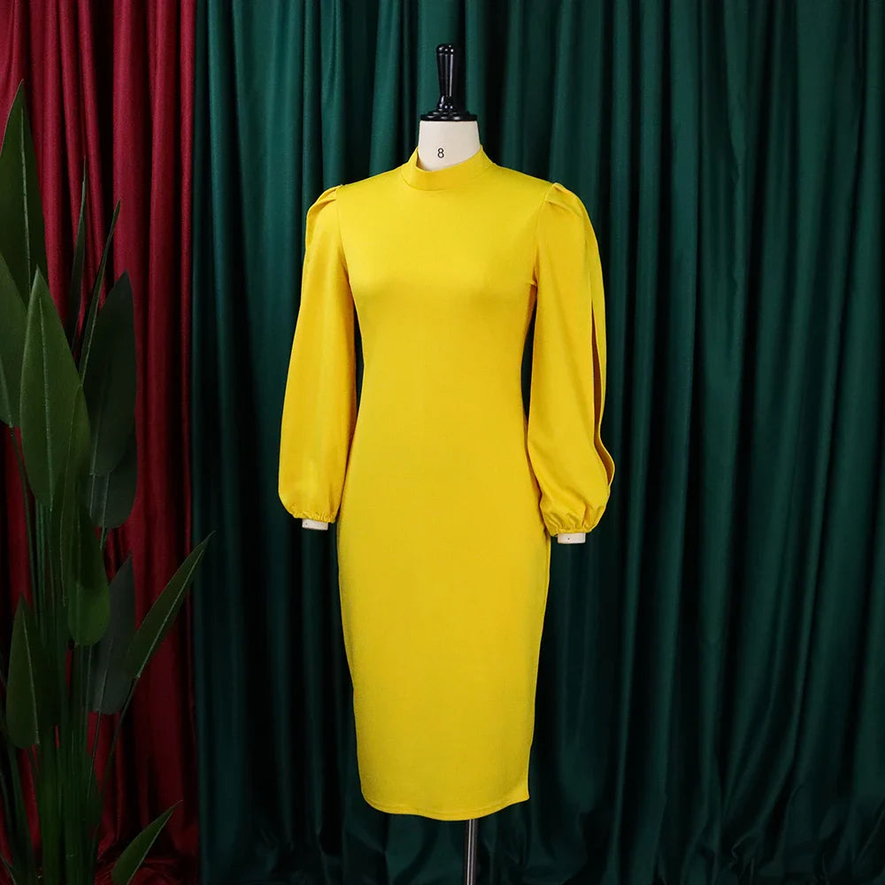 Formal Sheath Midi Dress – African O-Neck Business Style