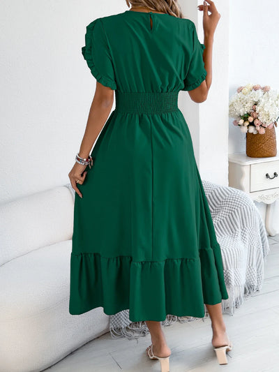 Ruffle Maxi Dress – Cinched Waist Elegant Spring Look