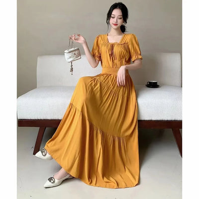 Boho Cotton Maxi Dress – Korean Vintage Holiday Look