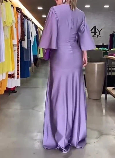 Elegant V-Neck Maxi Dress – Autumn A-Line Party Style
