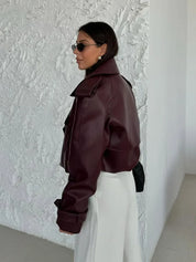 Burgundy Lapel Leather Jacket