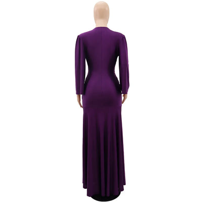 Elegant V-Neck Maxi Dress – Autumn A-Line Party Style