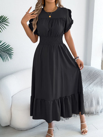 Ruffle Maxi Dress – Cinched Waist Elegant Spring Look