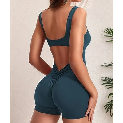 Seamless Hollow Out Bodysuit – Backless Square Neck Sports Fit