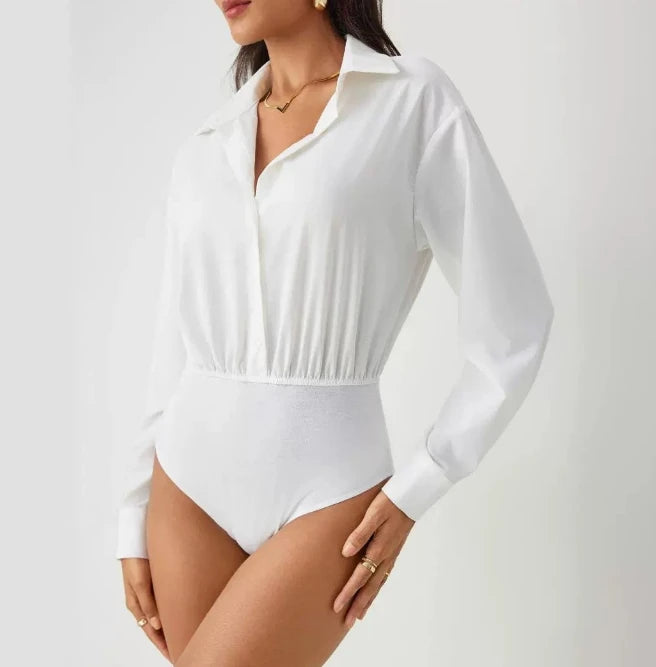 White Lapel Long Sleeve Bodysuit