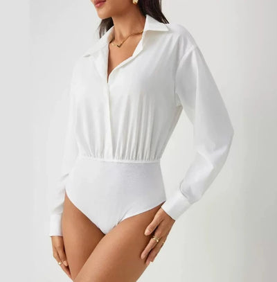 White Lapel Long Sleeve Bodysuit
