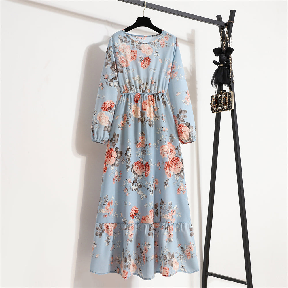 Bohemian Floral Maxi Dress – High Waist Chiffon Look