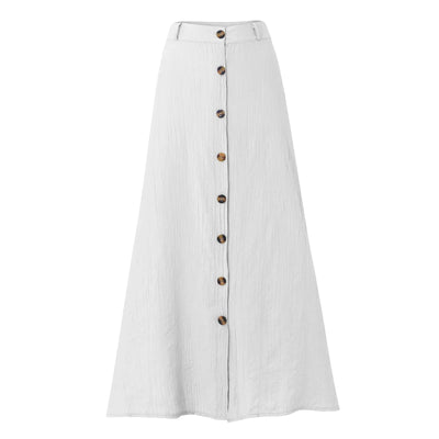 Boho High Waist Button Midi Skirt – Daily & Beach Wear