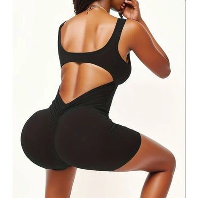 Seamless Hollow Out Bodysuit – Backless Square Neck Sports Fit