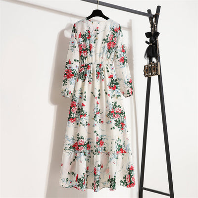 Bohemian Floral Maxi Dress – High Waist Chiffon Look