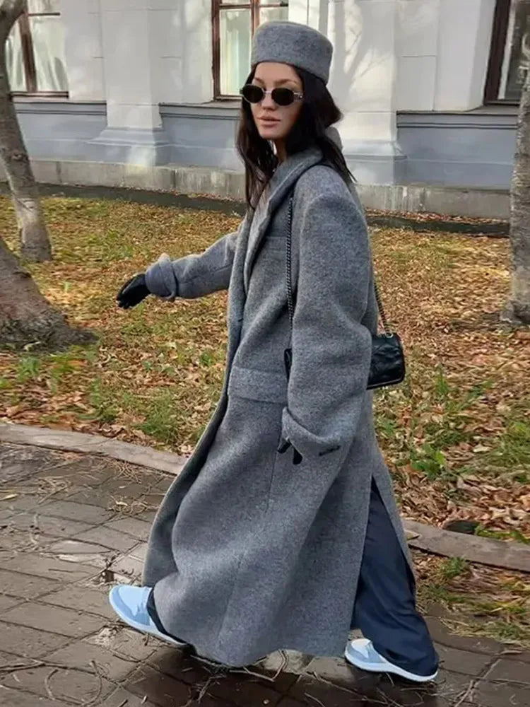 Turn Down Grey Collar Coat