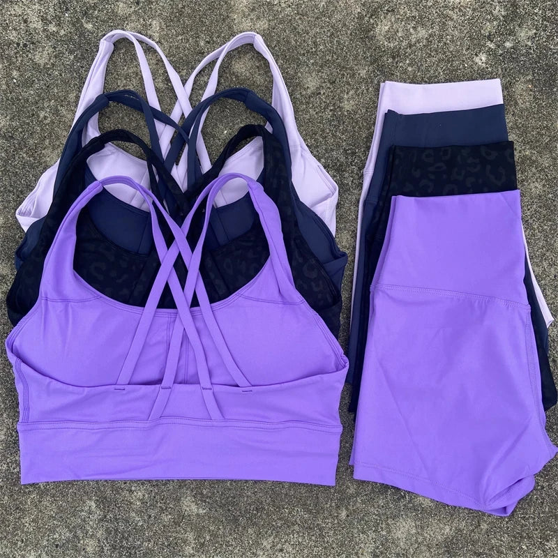 2-Piece Workout Set – Cross Back Bra & High Waist Shorts