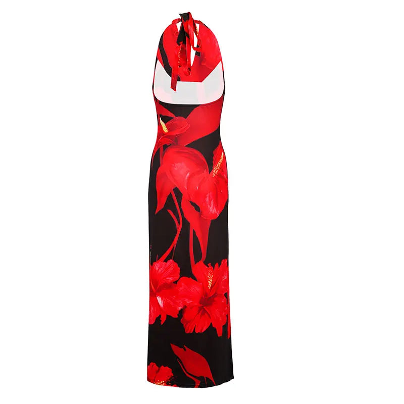 Sexy Backless Knitted Maxi Dress – Lace-Up V-Neck Streetwear Style