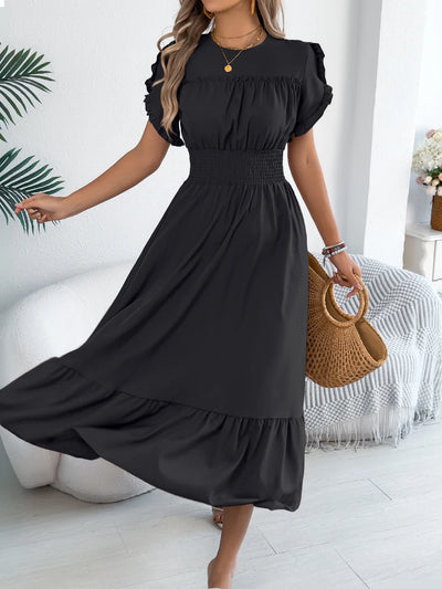 Ruffle Maxi Dress – Cinched Waist Elegant Spring Look