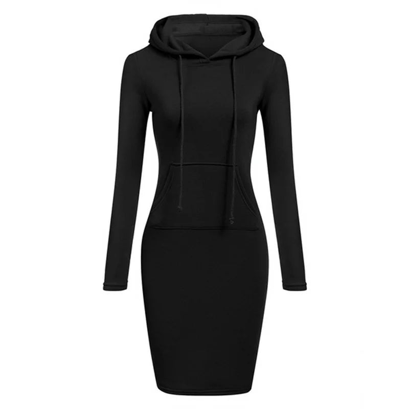 Hooded Sweatshirt Dress – Casual Pocket Mini Style