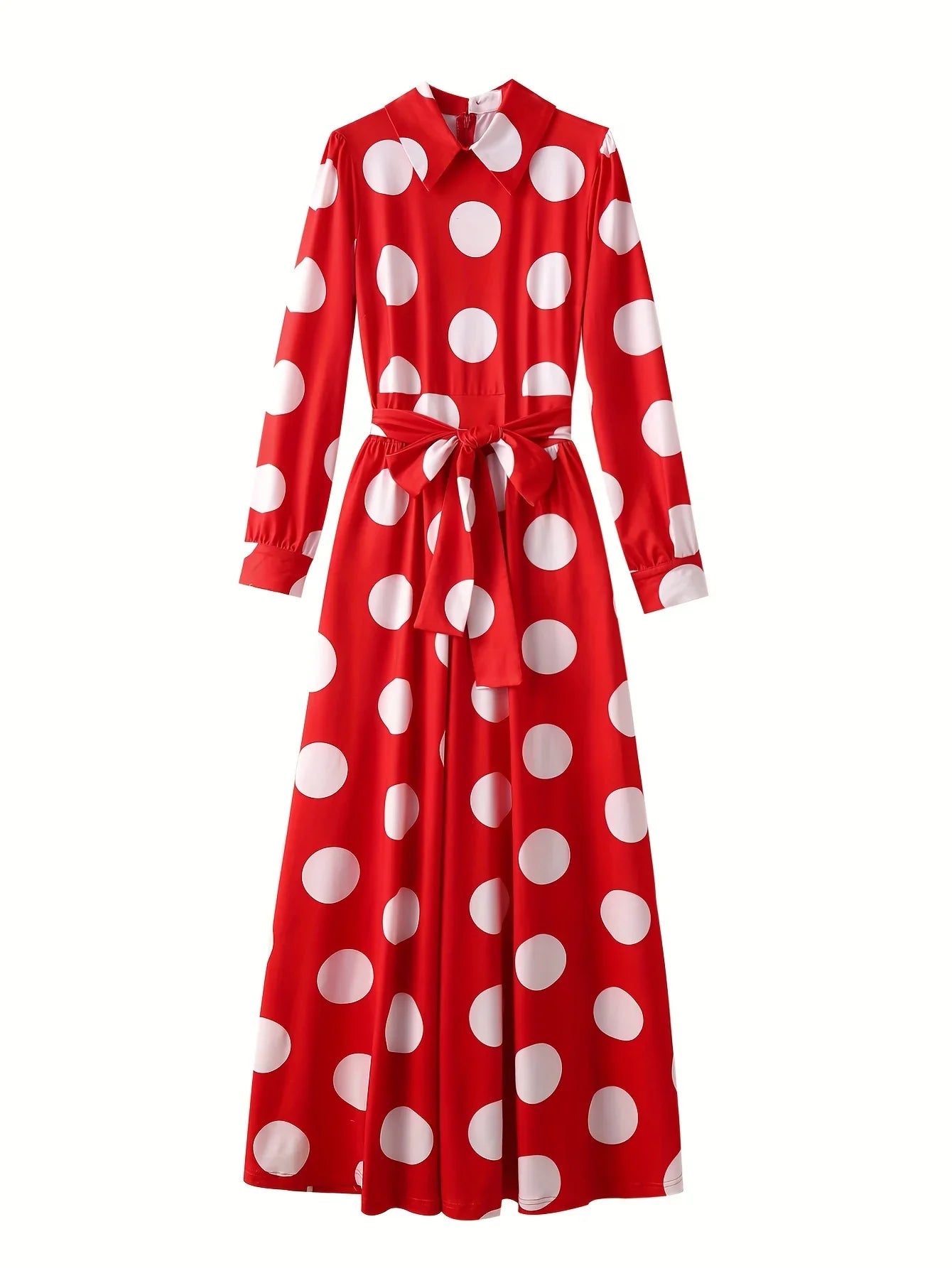 Polka Dot Maxi Dress – Elegant Bow Tie Casual Style