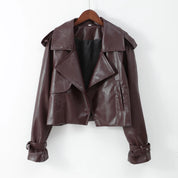 Burgundy Lapel Leather Jacket