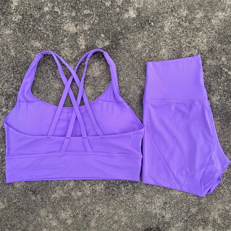 2-Piece Workout Set – Cross Back Bra & High Waist Shorts