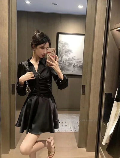 Elegant Long Sleeve Midi Dress – Korean Party Style