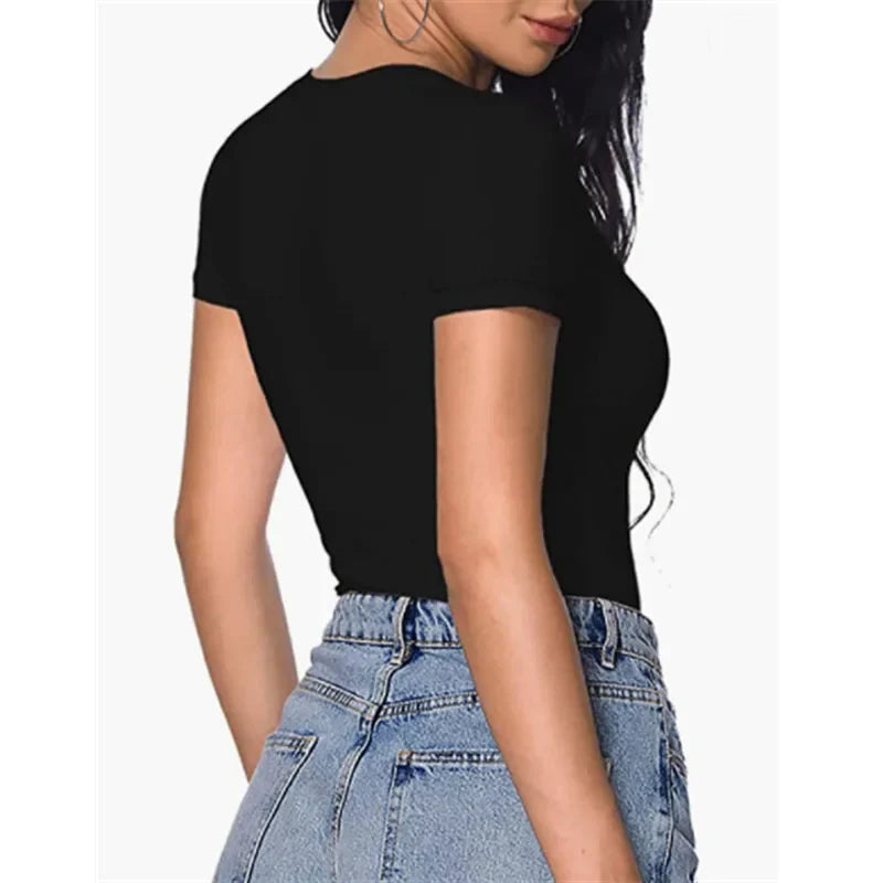 V-Neck Bodysuit – Sexy Short Sleeve Slim Fit