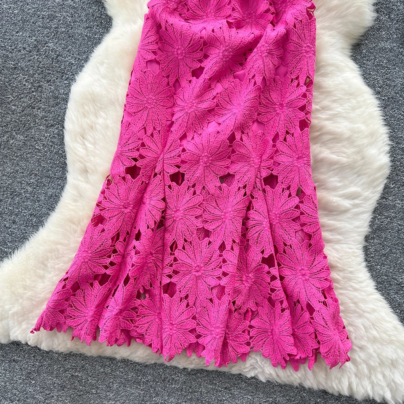 Slim Fit Lace Maxi Dress – French Hollow Out Style