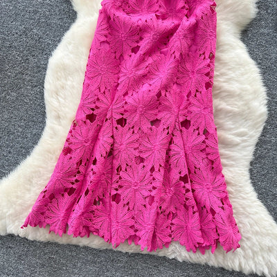 Slim Fit Lace Maxi Dress – French Hollow Out Style