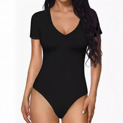 V-Neck Bodysuit – Sexy Short Sleeve Slim Fit