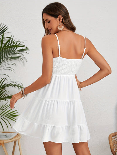 Elegant White Ruffle Hem Cami Dress