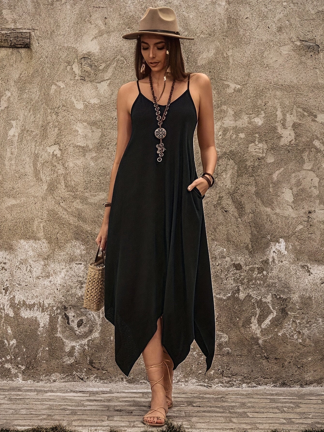 Elegant Olive Spaghetti Strap Dress
