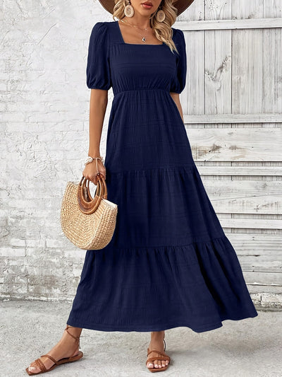Square Neck Long Sleeve A-Line Dress