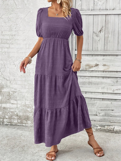 Square Neck Long Sleeve A-Line Dress
