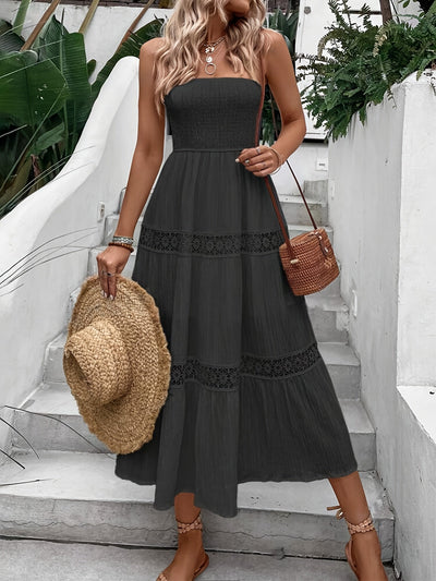 Lace Splicing Shirred Tube Dress