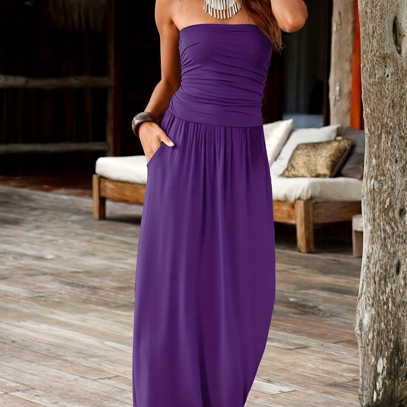 Vibrant Floral Print Bandeau Mxi Dress