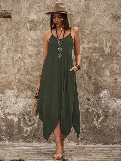 Elegant Olive Spaghetti Strap Dress